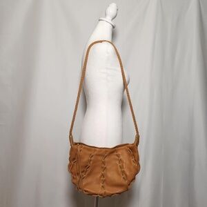 FATTO A MANO By Carlos Falchi Leather Crecent Moon Whip Stitch Hobo Sling Bag